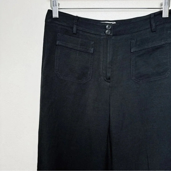 Anthropologie Elevenses Womens Size  2 Linen Ruffle Hem Cropped Pant In Black - Picture 4 of 14